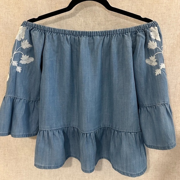 Blue Embroidered Off the Shoulder Top XS - Picture 2 of 8